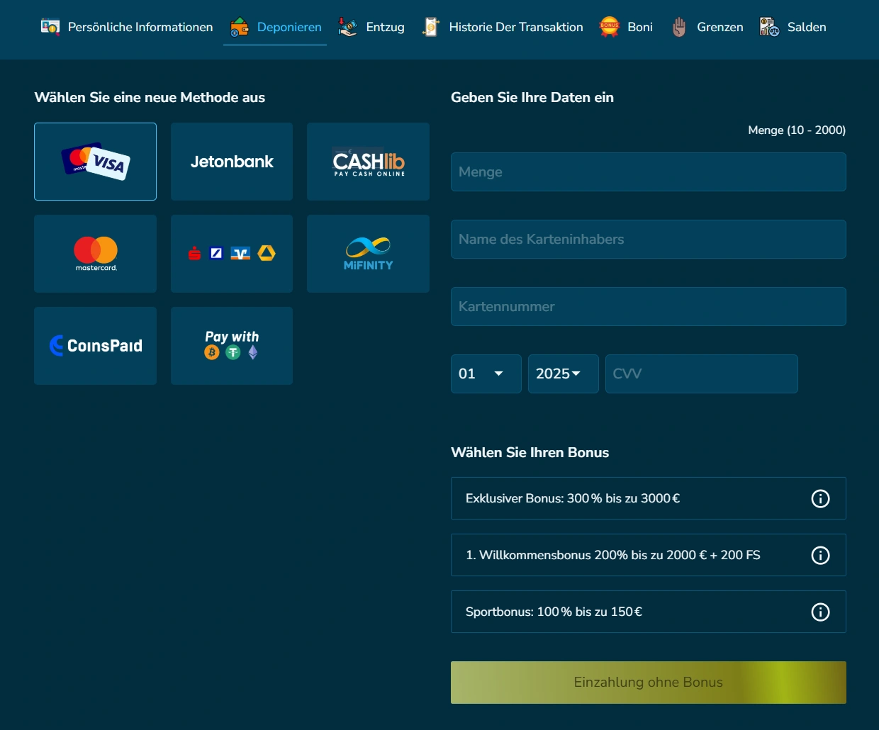 VolerBet Casino Zahlungsmethoden