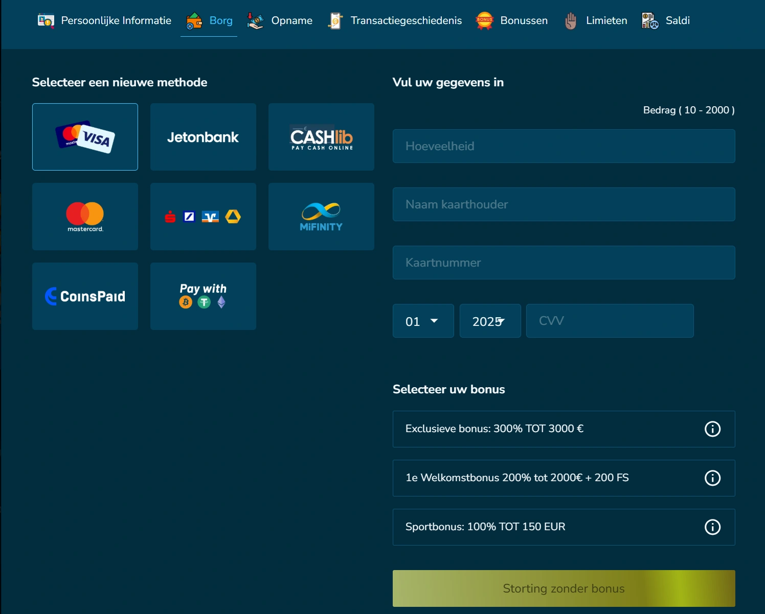 VolerBet Casino Betaalmethoden