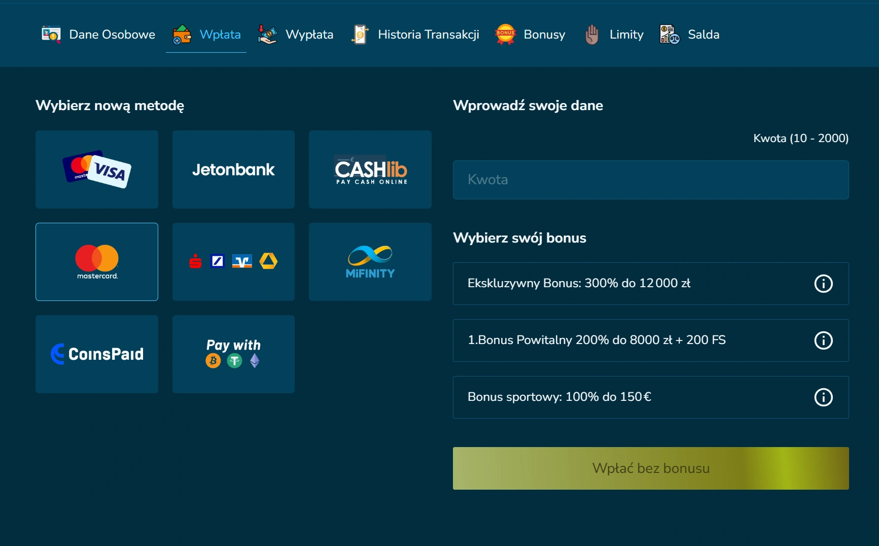 Metody płatności VolerBet Casino