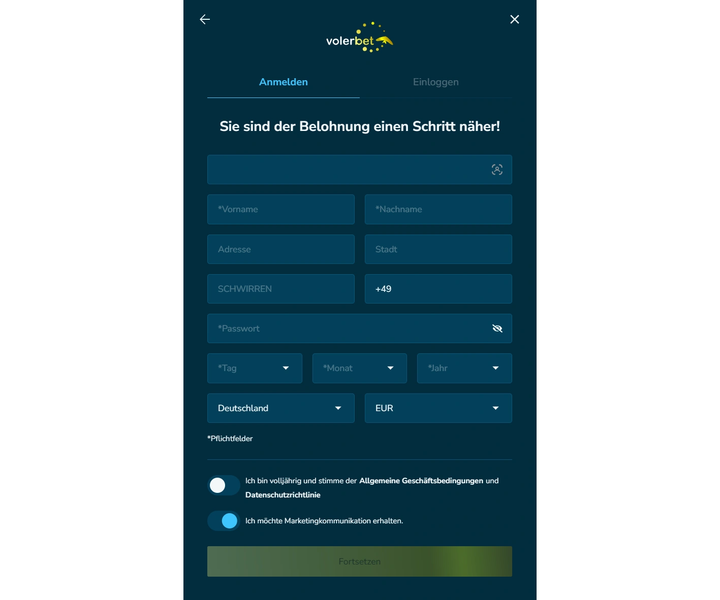 Wie man sich bei VolerBet registriert