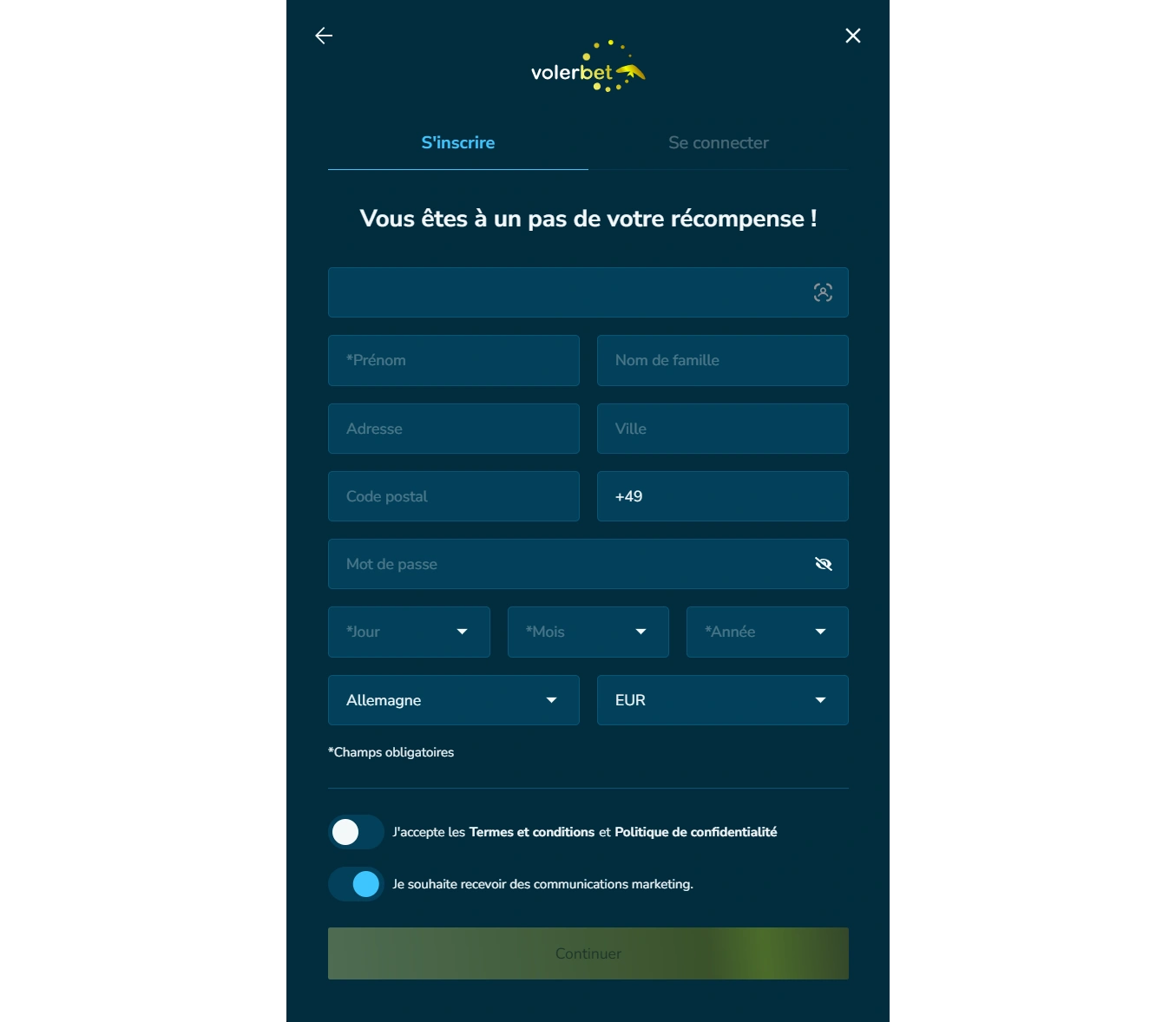 Comment s'inscrire sur VolerBet