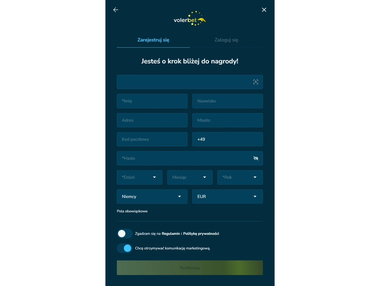 Jak zarejestrować się w VolerBet